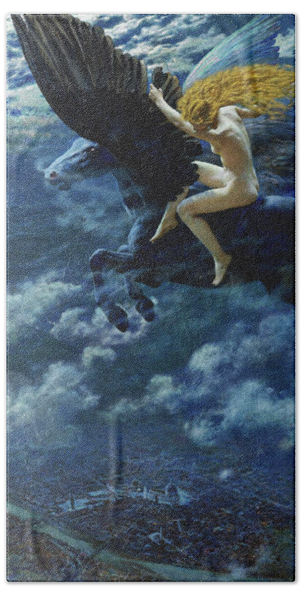 Dream Idyll Bath Towel featuring the painting Dream Idyll A Valkyrie by Edward Robert Hughes by Rolando Burbon
