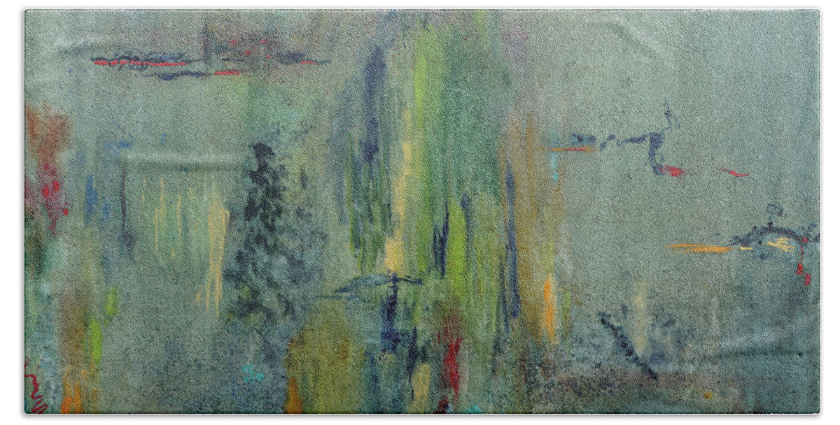 Abstract Hand Towel featuring the painting Dreaming #1 by Karen Fleschler