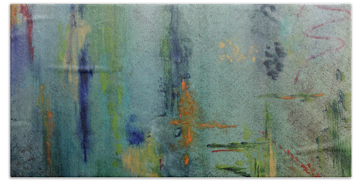 Abstract Bath Towel featuring the painting Dreaming #3 by Karen Fleschler