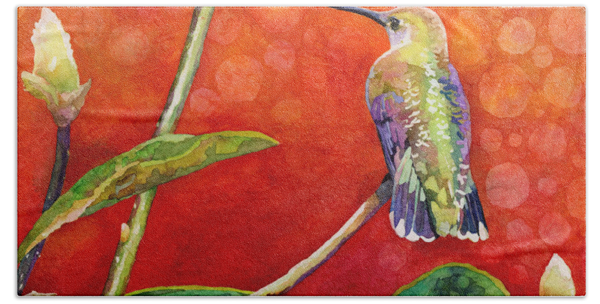 Hummingbird Hand Towel featuring the painting Dreamy Hummer by Hailey E Herrera