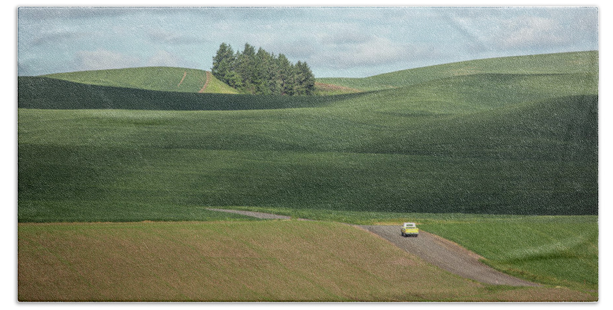 Mountain Bath Towel featuring the photograph Drive in the Palouse by Bob Cournoyer
