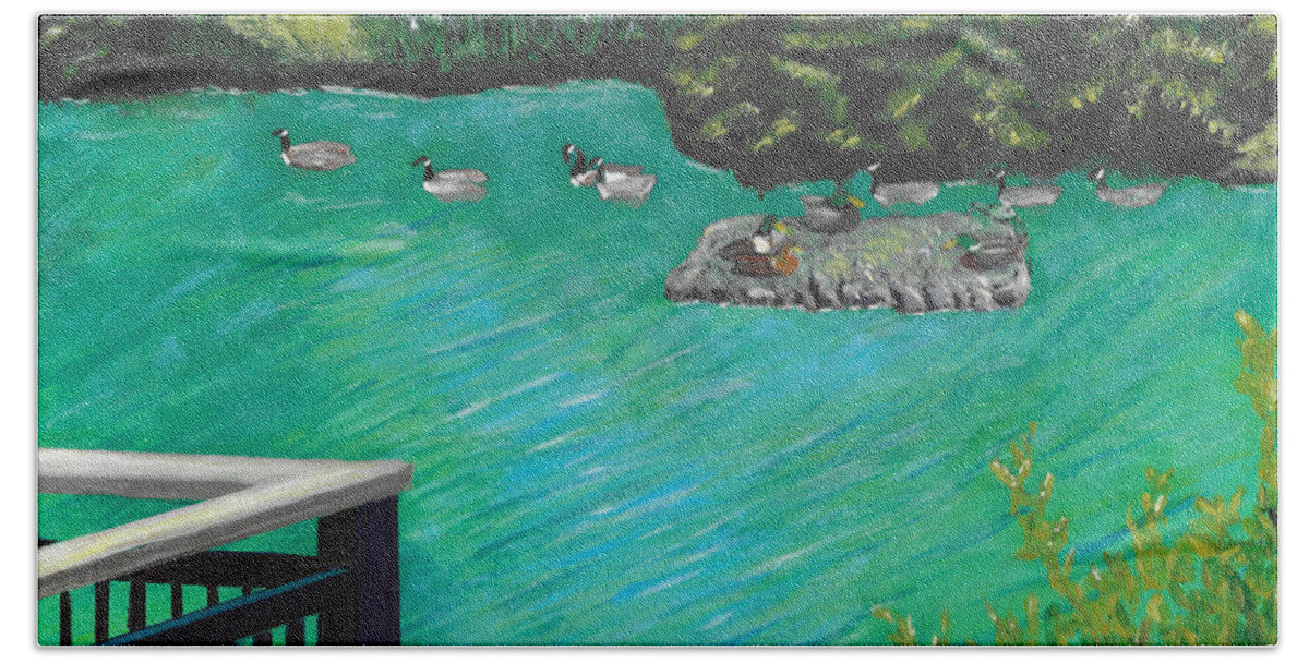 Canal Bath Towel featuring the painting Dundas Eco Park by David Bigelow