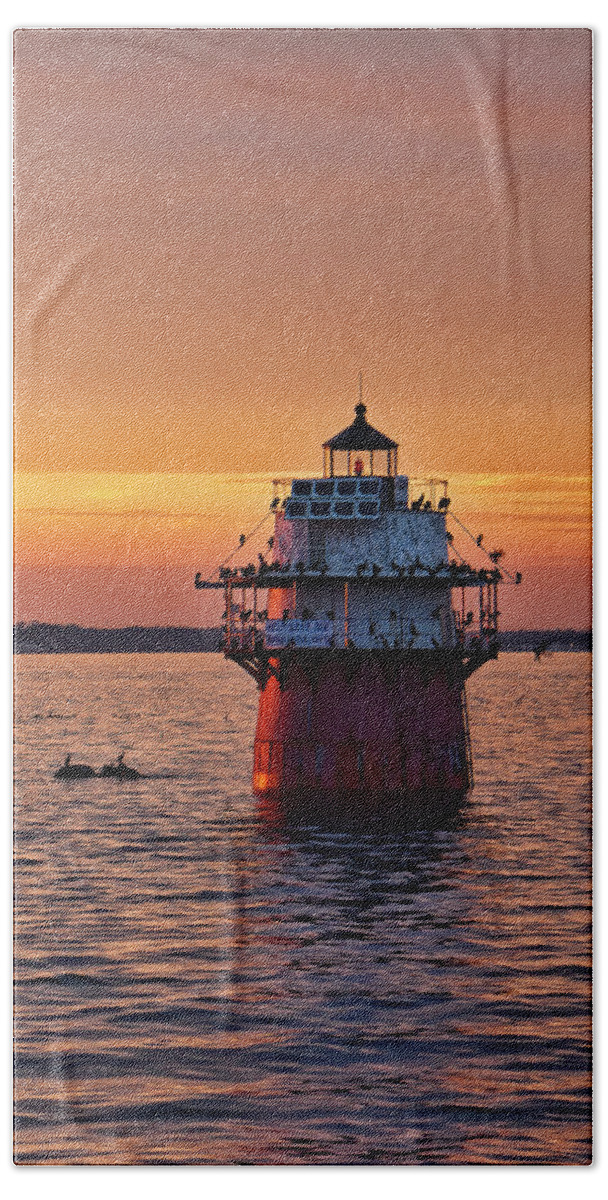Duxbury Pier Light At Sunset Hand Towel featuring the photograph Duxbury Pier Light at Sunset by Phyllis Taylor