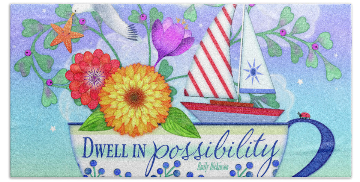Teacup Hand Towel featuring the digital art Dwell in Possibility by Valerie Drake Lesiak