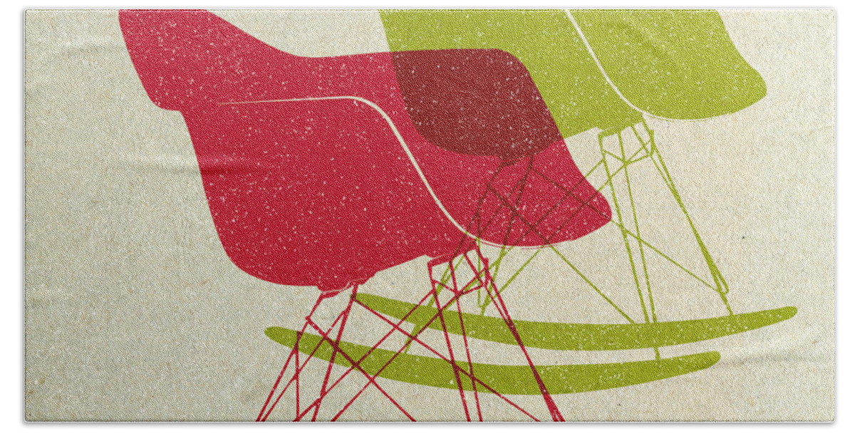 Mid-century Hand Towel featuring the digital art Eames Rocking Chairs II by Naxart Studio