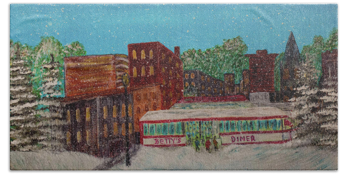 Snow Bath Towel featuring the painting Early Snow by Randy Sylvia