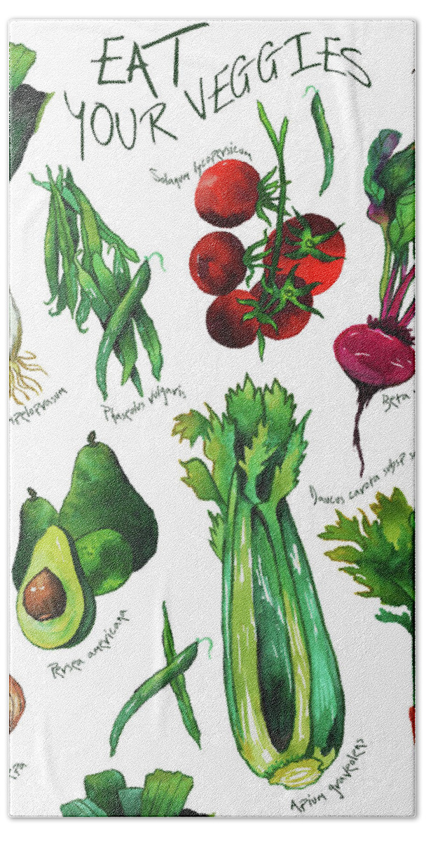 Veggies Hand Towel featuring the mixed media Eat Your Veggies by Elizabeth Medley