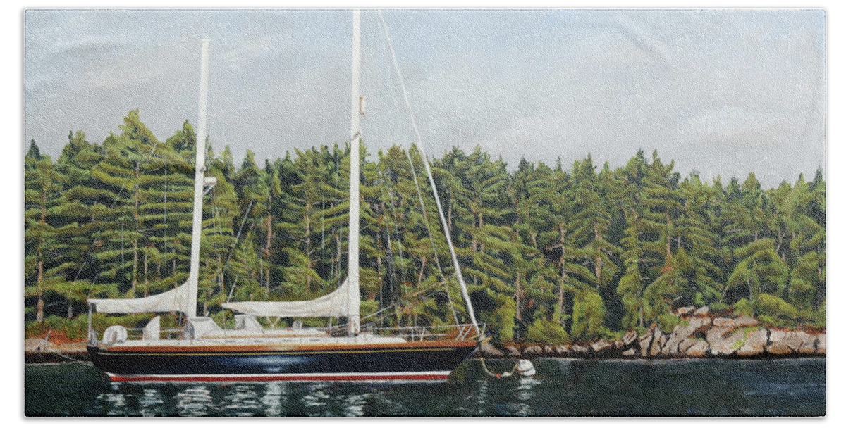 Painting Bath Towel featuring the painting E C's Maine Ketch by Craig Morris