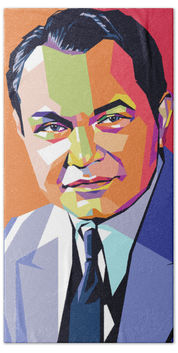 Edward Bath Towel featuring the painting Edward G. Robinson by Movie World Posters