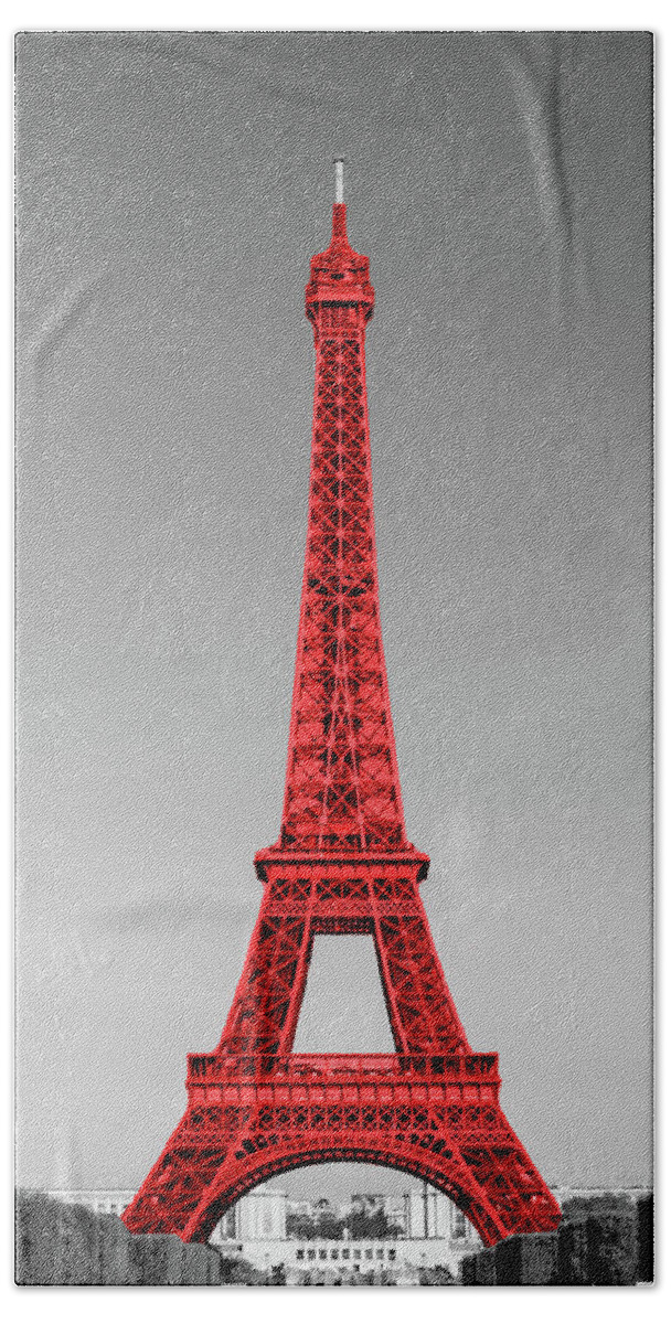 Eiffel Hand Towel featuring the painting Eiffel Tower In Red by Emily Navas