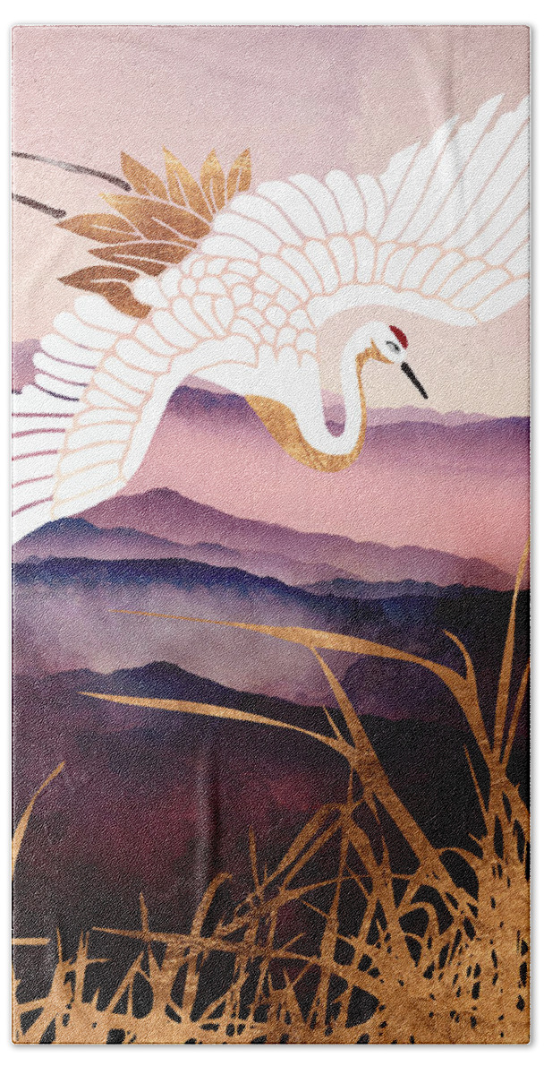 Abstract Depiction Of A Crane Flying With Copper Hand Towel featuring the digital art Elegant Flight III by Spacefrog Designs