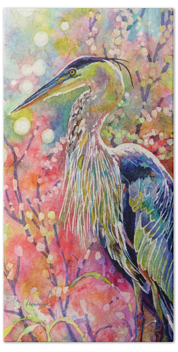 Heron Hand Towel featuring the painting Elegant Repose by Hailey E Herrera