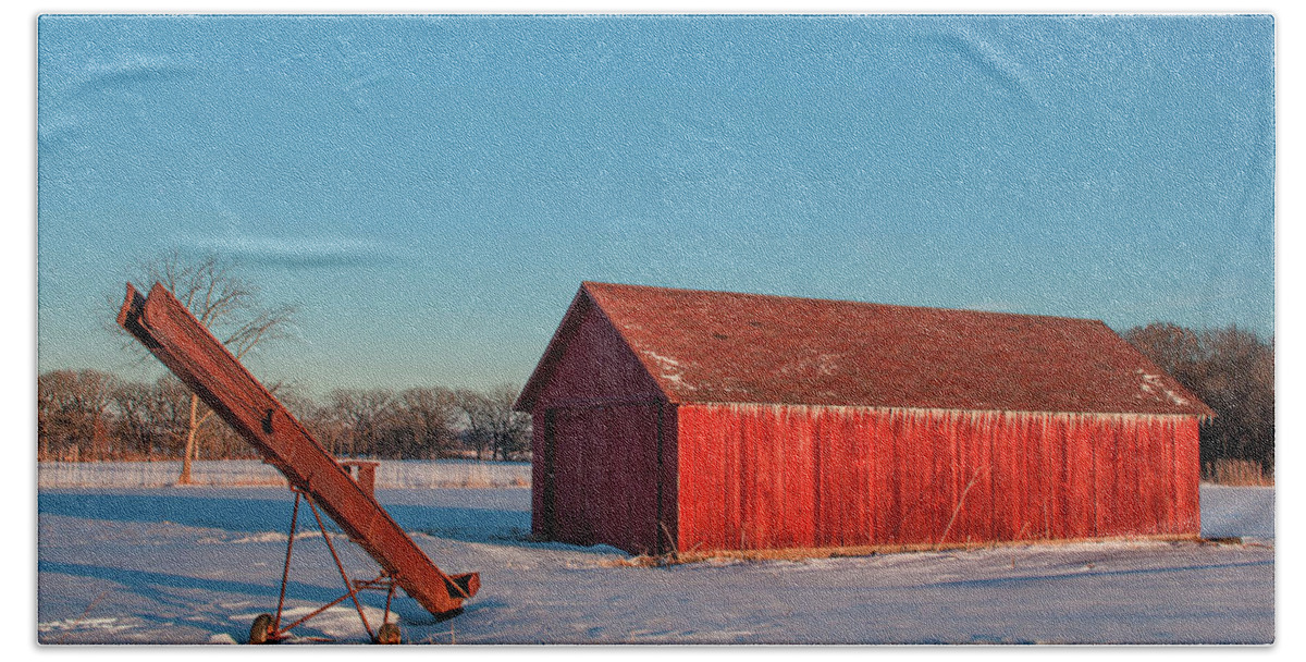 Red Hand Towel featuring the photograph Elevator and Shed by Todd Klassy