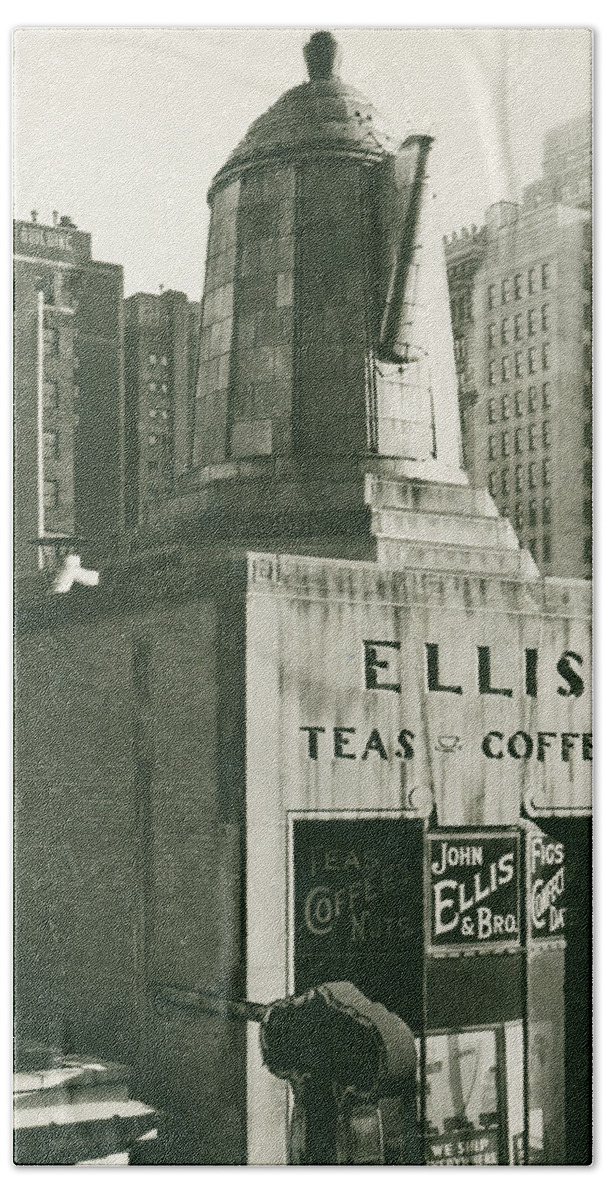 Ellis Teas;and Coffees Bath Towel featuring the mixed media Ellis Tea and Coffee Store, 1945 by Jacob Stelman