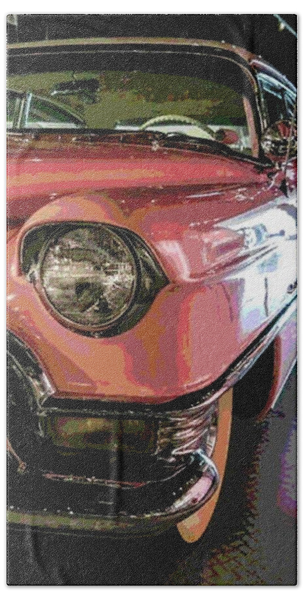 Elvis Presley Hand Towel featuring the mixed media Elvis Presley's 1955 Pink Cadillac by Teresa Trotter