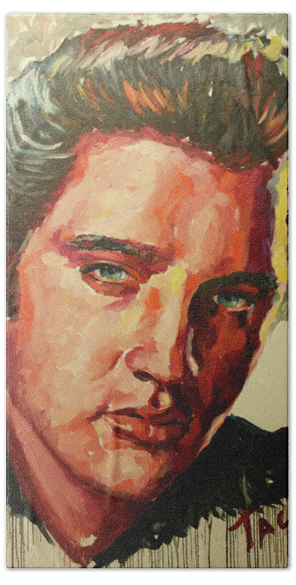 Elvis Hand Towel featuring the painting Elvis by Tachi Pintor
