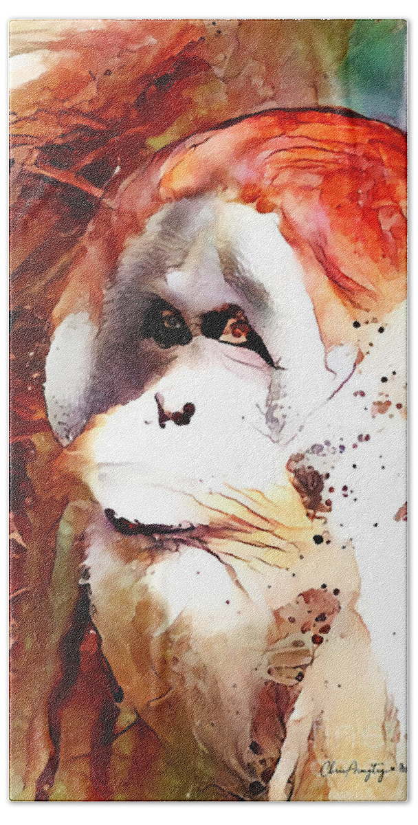 Orangutang Hand Towel featuring the painting Endangered by Chris Armytage