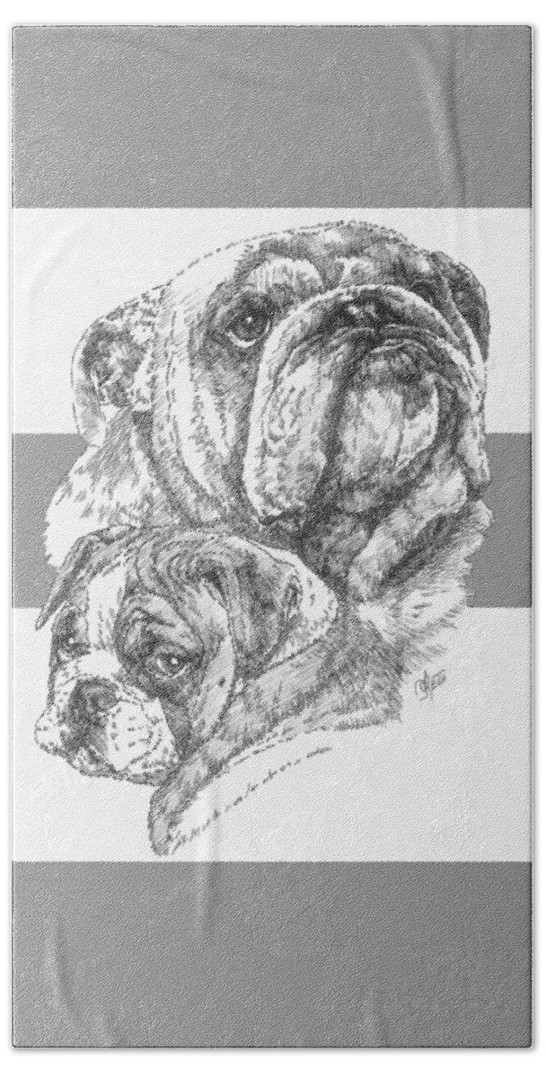 Non-sporting Group Bath Towel featuring the drawing English Bulldog and Pup by Barbara Keith