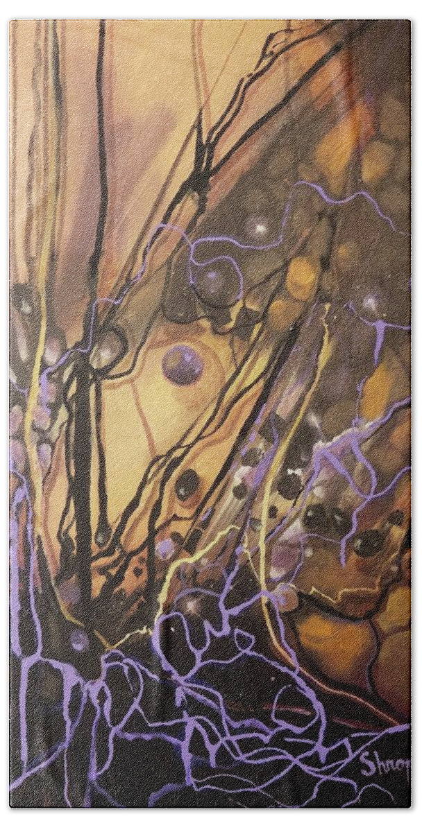 Abstract Hand Towel featuring the painting Entanglements by Tom Shropshire