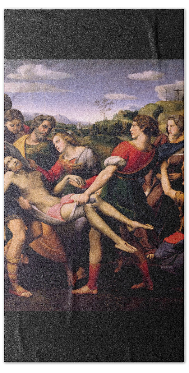 Christ Bath Towel featuring the painting Entombment of Christ by Raffaello Sanzio da Urbino