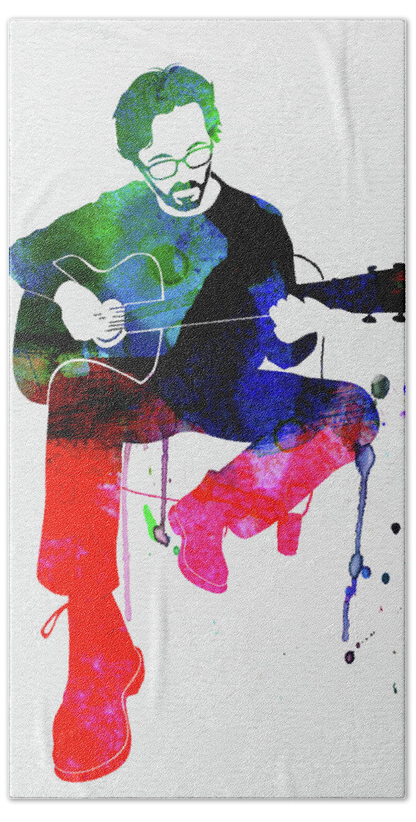 Eric Clapton Bath Towel featuring the mixed media Eric Clapton Watercolor by Naxart Studio