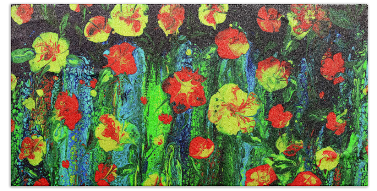 Evening Bath Towel featuring the painting Evening Flower Garden by Jeanette French