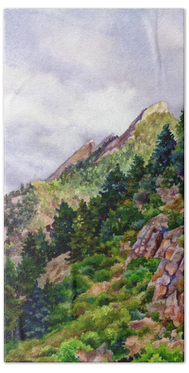 Flagstaff Mountain Hand Towel featuring the painting Evening on Flagstaff by Anne Gifford