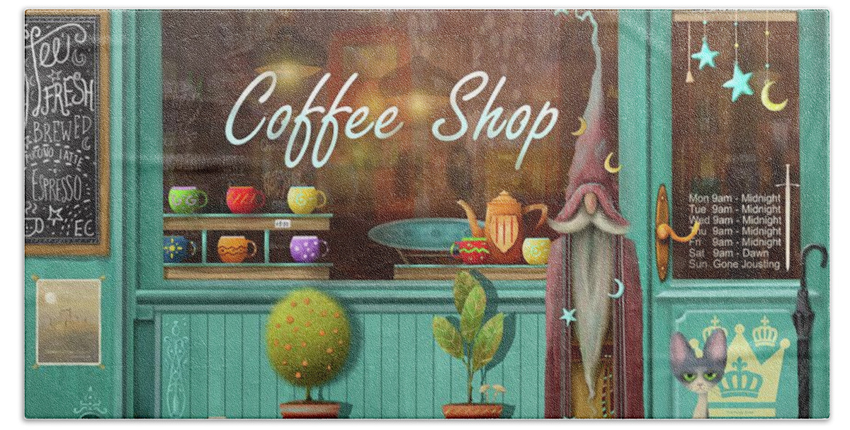 Coffee Shop Hand Towel featuring the painting Excalibur Coffee Shop by Joe Gilronan