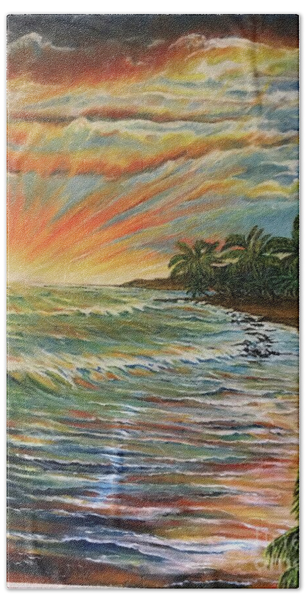 Sunset Beach Hand Towel featuring the painting Expectation by Michael Silbaugh