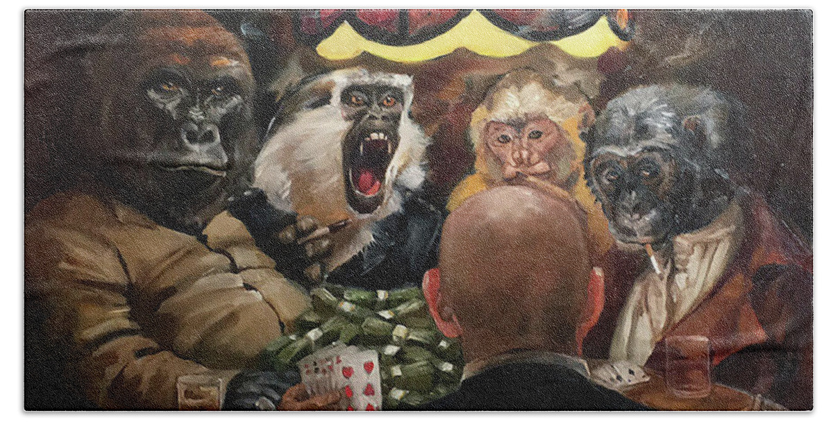 Gorilla Bath Towel featuring the painting Extinction Poker by Margot King