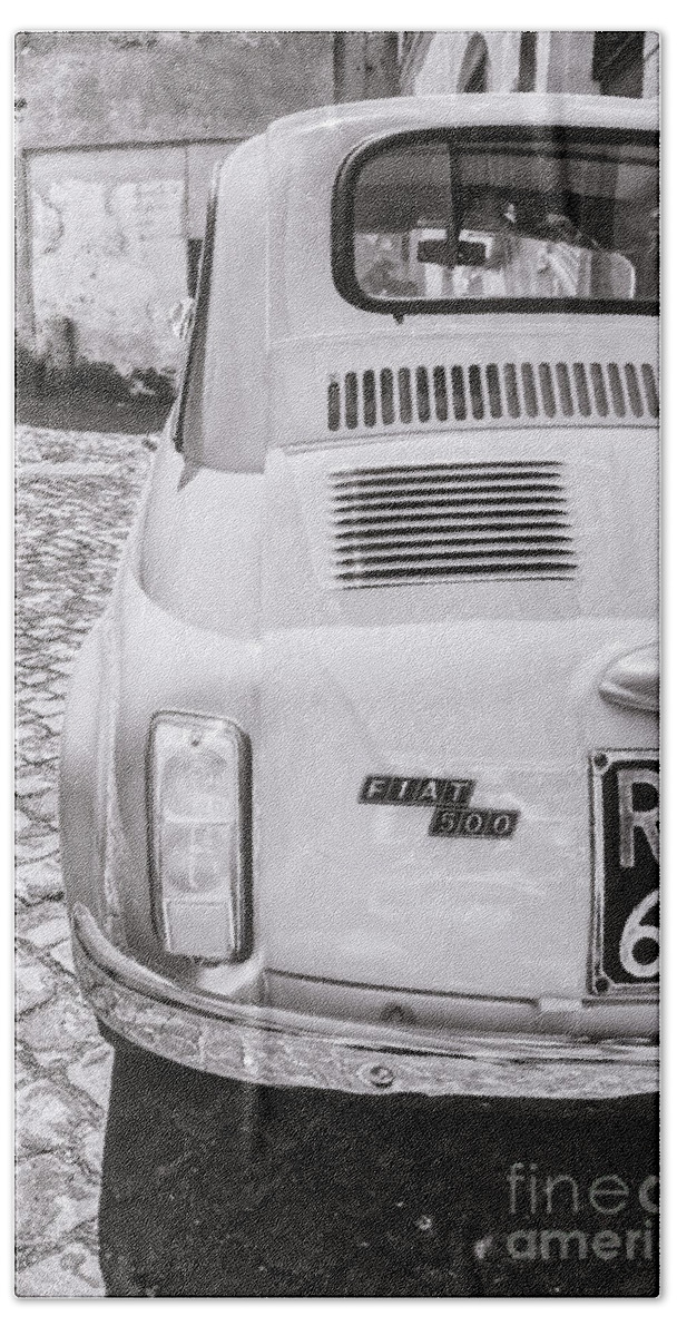 Italy Hand Towel featuring the photograph F I A T 500 Classic Car in Black and White by Stefano Senise
