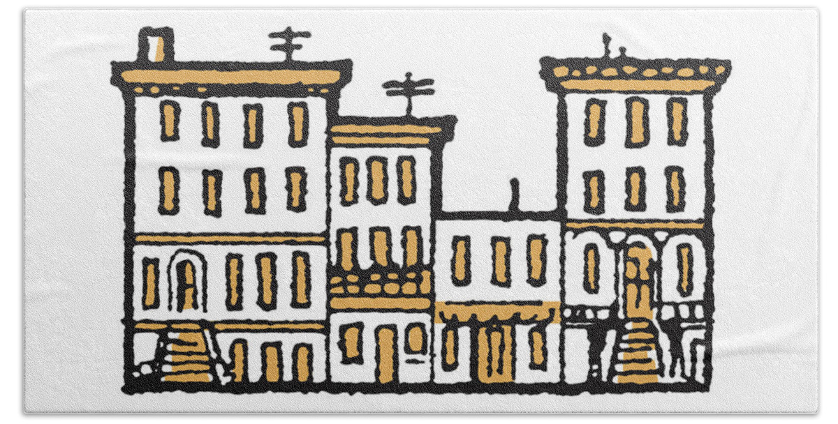 Apartment Hand Towel featuring the drawing Facades of Urban Buildings by CSA Images
