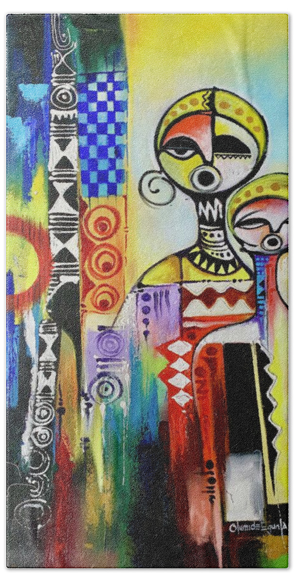 Africa Bath Towel featuring the painting Facing Darkness by Olumide Egunlae