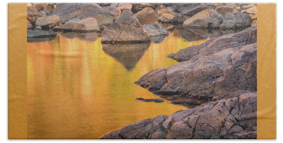 Johnson Shut Ins State Park Bath Towel featuring the photograph Fall reflections at Johnson Shut-ins in Mo. by Jack Clutter