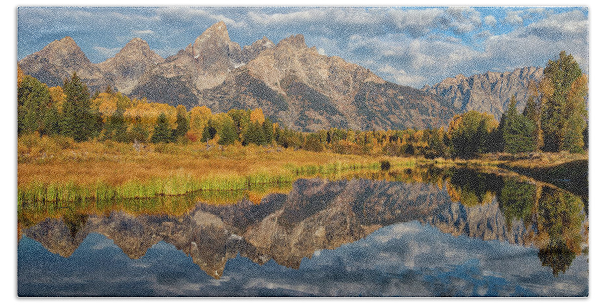 Tetons Hand Towel featuring the photograph Fall Reflections in the Tetons by Darren White
