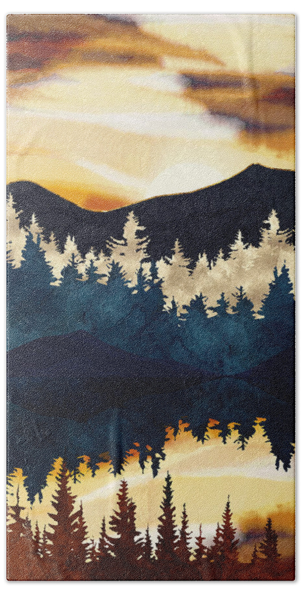 Fall Hand Towel featuring the digital art Fall Sunset by Spacefrog Designs
