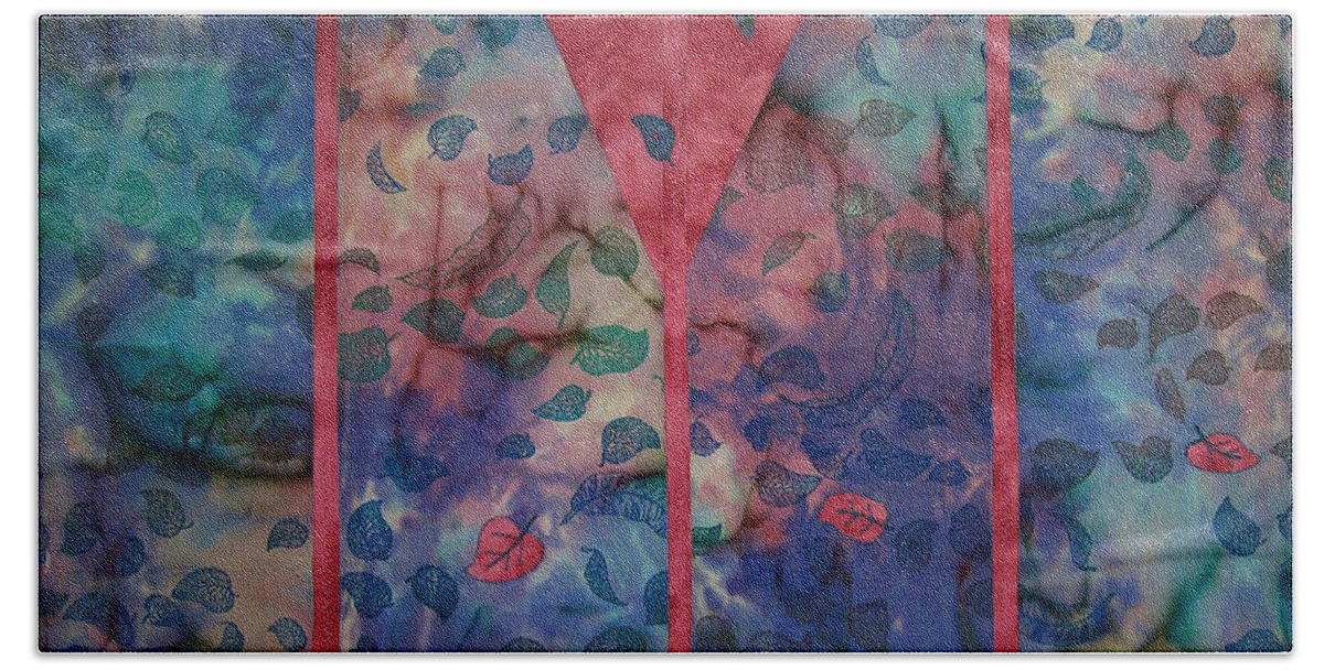 Art Quilt Hand Towel featuring the tapestry - textile Falling Floating by Pam Geisel