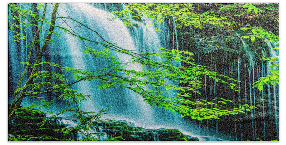 D1-l-2971-d Bath Towel featuring the photograph Falls Behind Spring Trees by Paul W Faust - Impressions of Light
