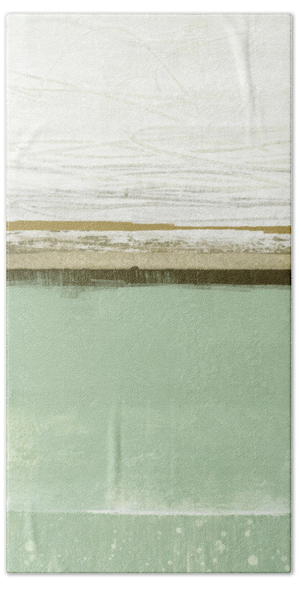 Familiar Hand Towel featuring the painting Familiar Feeling Green And Beige by Dan Meneely
