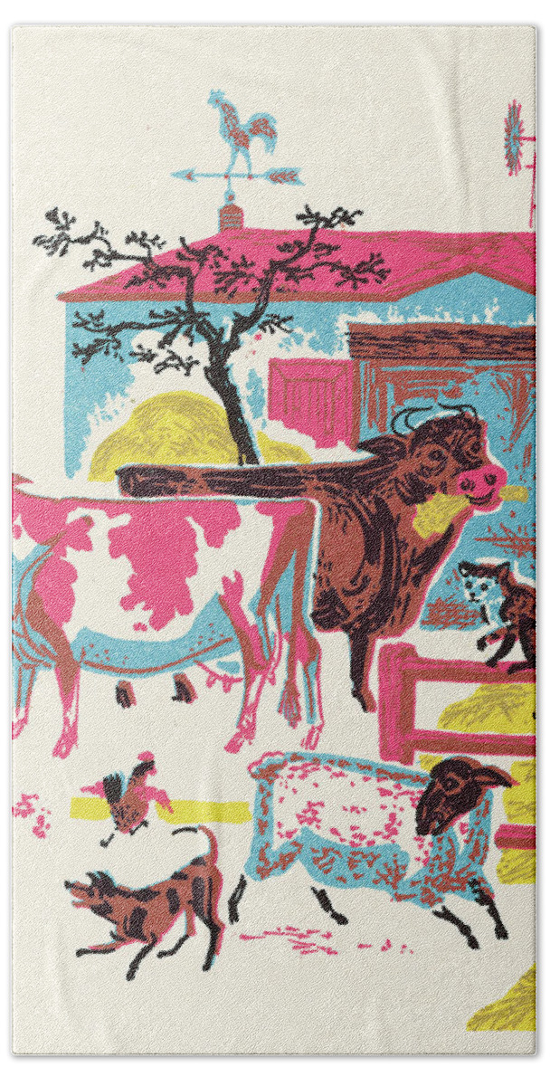Agriculture Hand Towel featuring the drawing Farm Animals by CSA Images