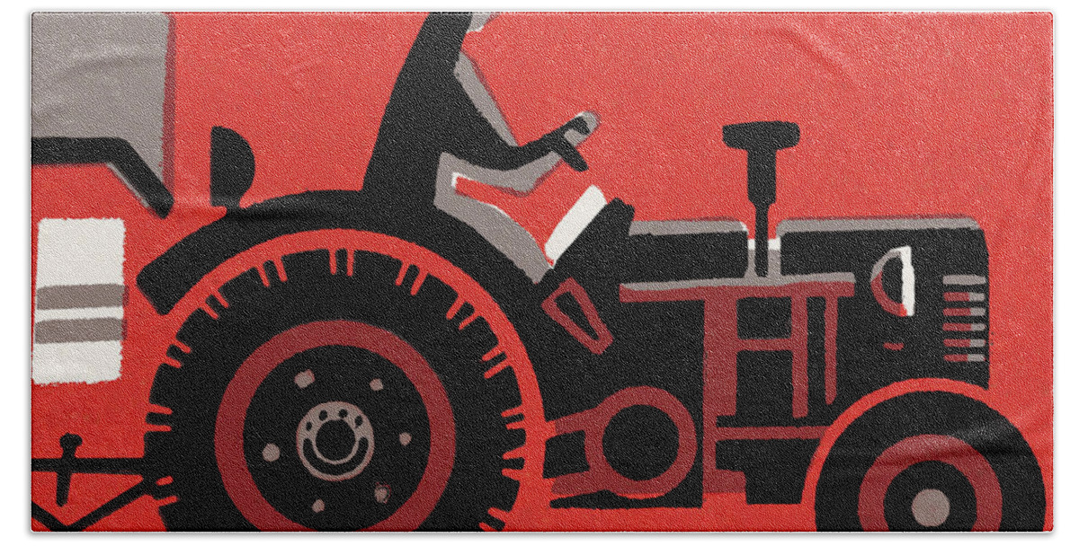 Agriculture Hand Towel featuring the drawing Farmer Driving a Tractor by CSA Images