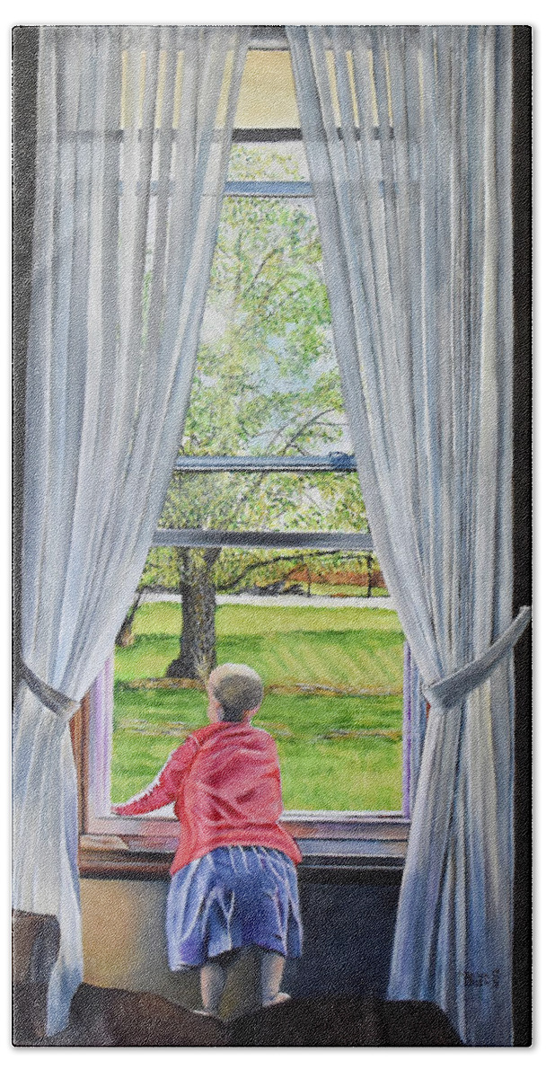 Window Hand Towel featuring the painting Farmers Daughter by Marilyn McNish
