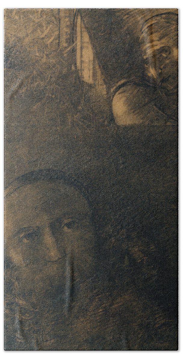 19th Century Art Bath Towel featuring the drawing Faust and Mephistopheles by Odilon Redon
