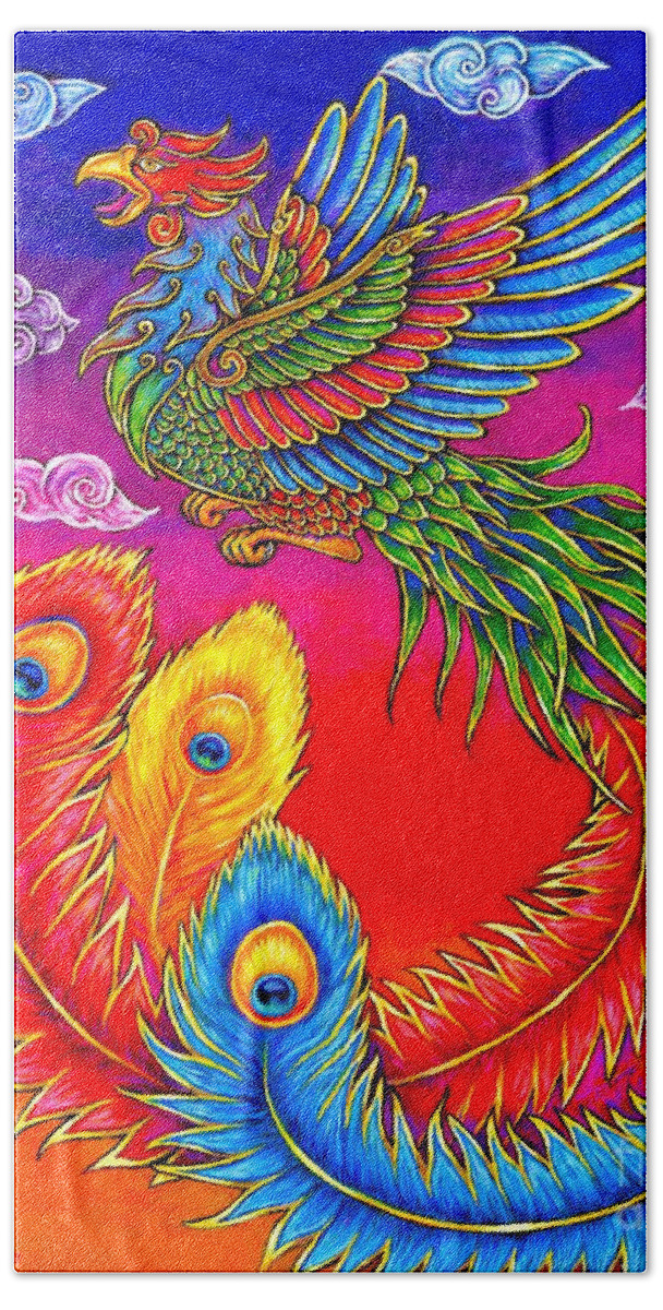 Chinese Phoenix Hand Towel featuring the painting Fenghuang Chinese Phoenix by Rebecca Wang
