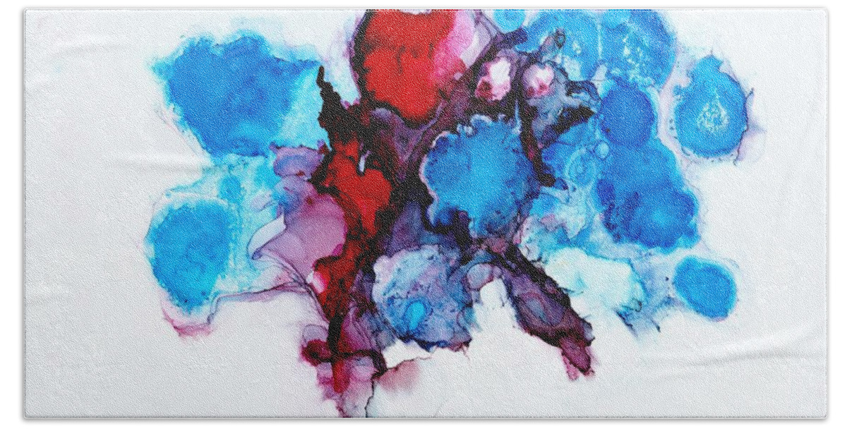 Abstract Hand Towel featuring the painting Fierce by Christy Sawyer