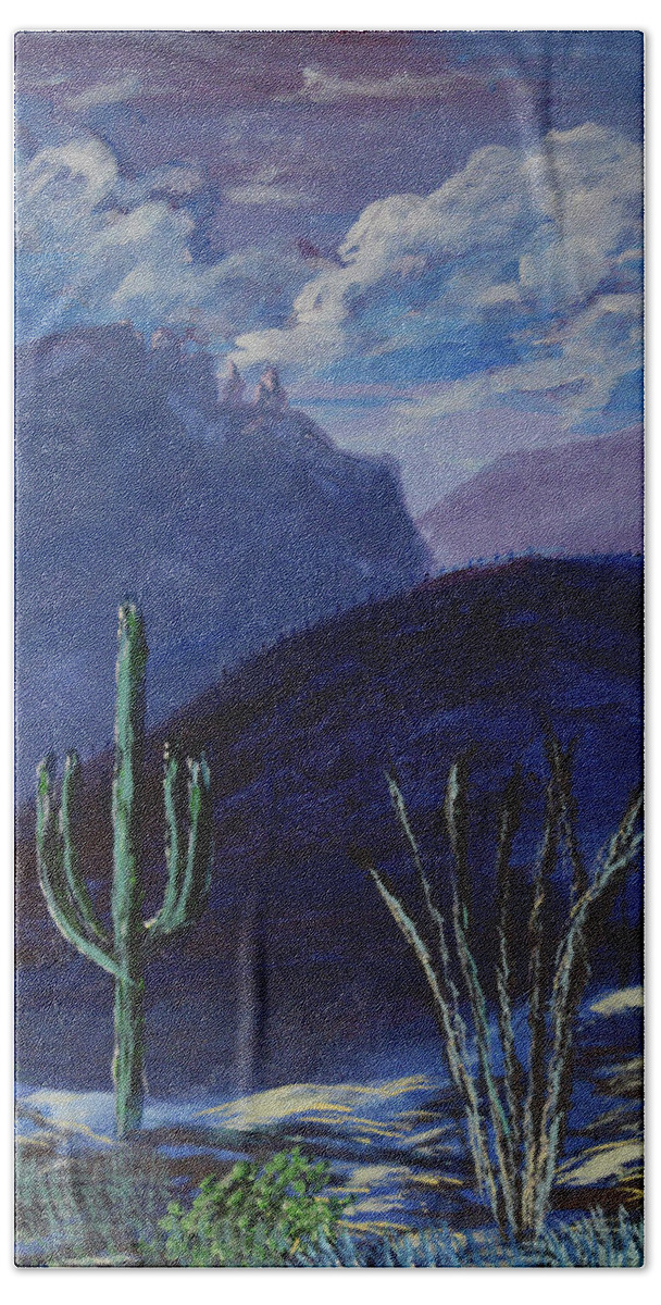 Finger Bath Towel featuring the painting Finger Rock Evening, Tucson by Chance Kafka