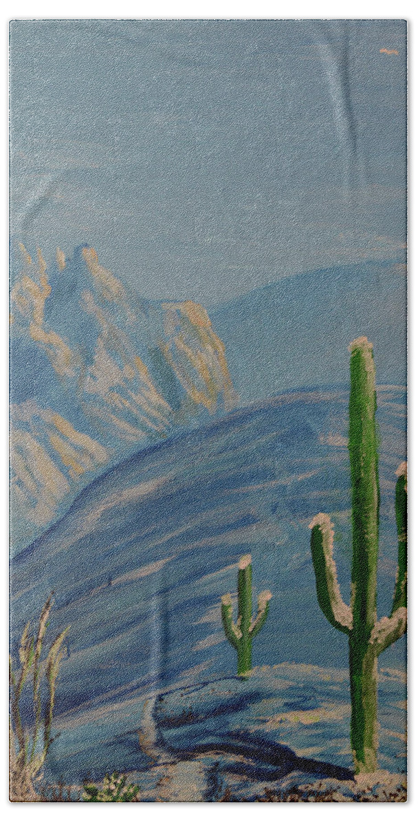 Finger Bath Towel featuring the painting Finger Rock Trail Snow, Tucson, Arizona by Chance Kafka