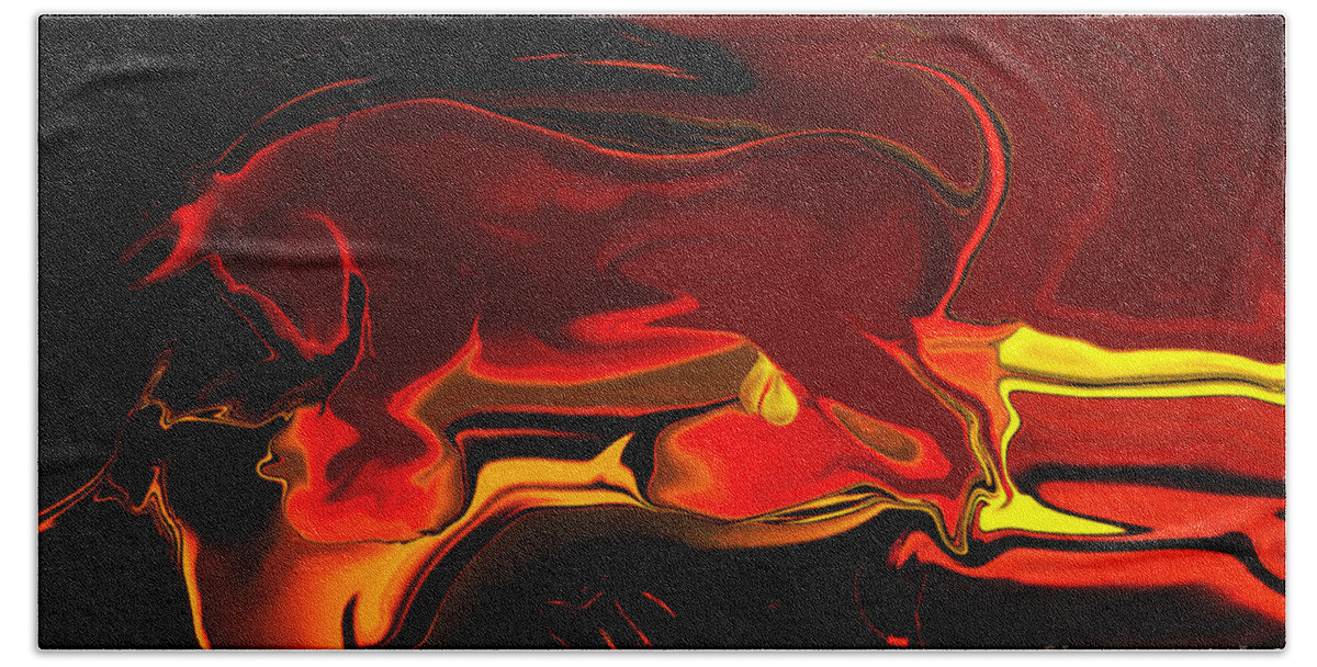 Testosterone Hand Towel featuring the digital art FireBull by Christian Simonian