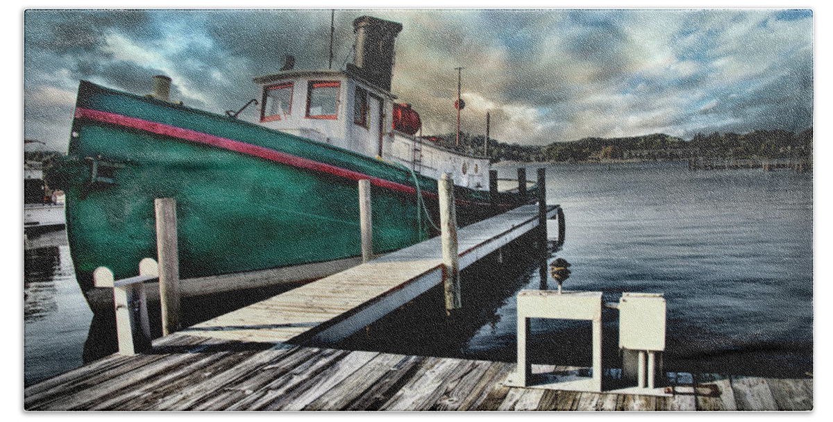 Evie Bath Towel featuring the photograph Fishing Boat in Saugatuck by Evie Carrier