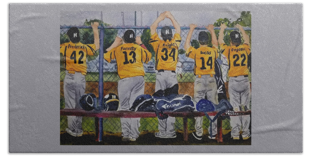 Baseball Hand Towel featuring the painting Five Amigos in the Hartland by Ann Frederick